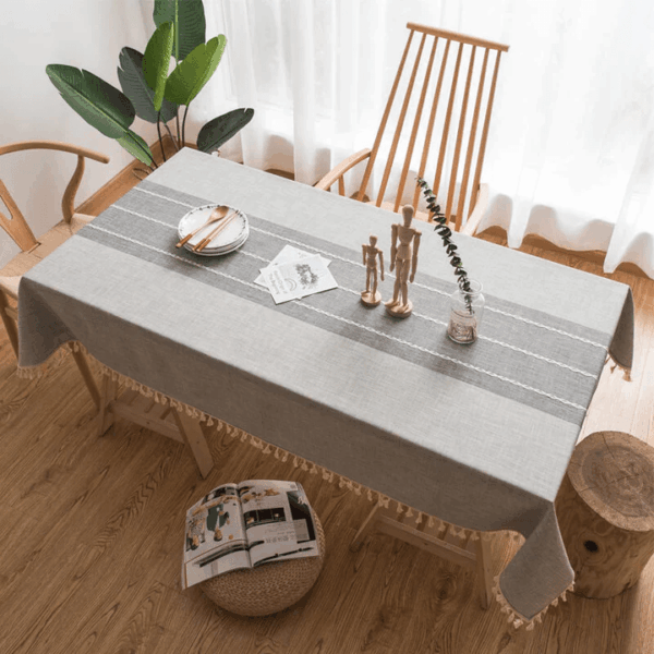 Tischdecke - Baumwoll-Leinen-Läufer mit Quasten – Bild 4