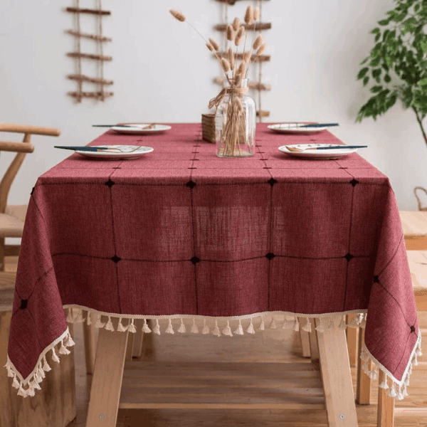 Tischdecke - Baumwoll-Leinen-Läufer mit Quasten – Bild 3