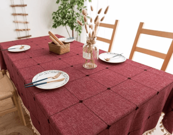 Tischdecke - Baumwoll-Leinen-Läufer mit Quasten – Bild 2