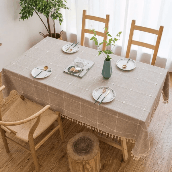Tischdecke - Baumwoll-Leinen-Läufer mit Quasten – Bild 6