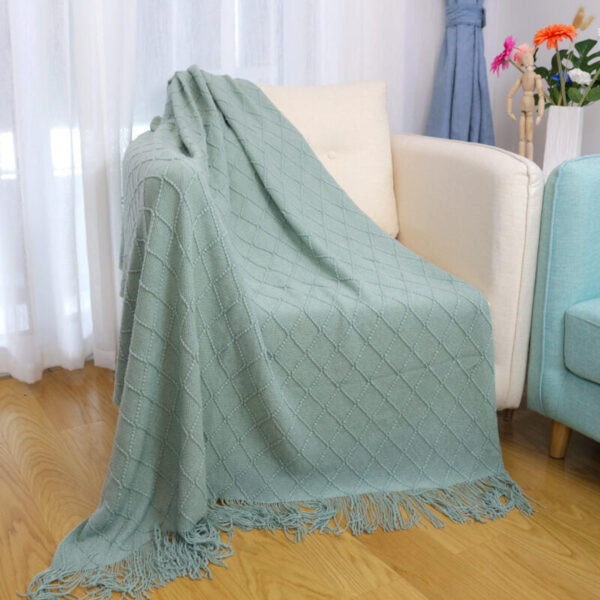 Gestrickte Sofa-Decke mit Quasten – Bild 6