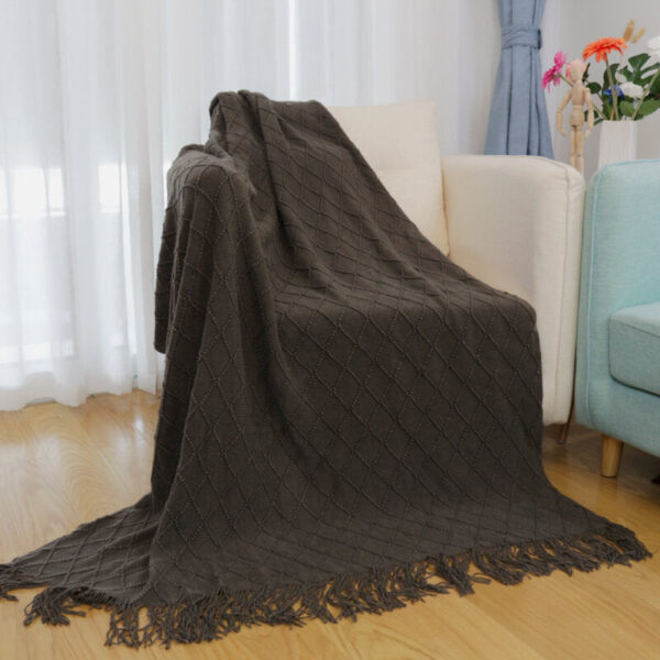 Gestrickte Sofa-Decke mit Quasten – Bild 5