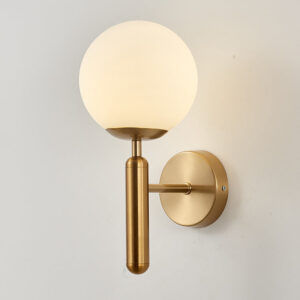 Wandleuchten-Set im Mid-Century-Stil (2 Stück) – Messing Gold, Opalglas-Globus, G9-Fassung, Licht nach oben oder unten