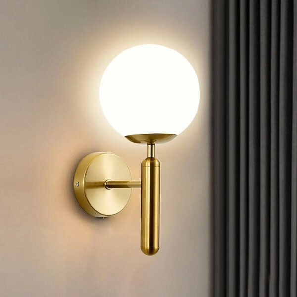 Wandleuchten-Set im Mid-Century-Stil (2 Stück) – Messing Gold, Opalglas-Globus, G9-Fassung, Licht nach oben oder unten – Bild 5
