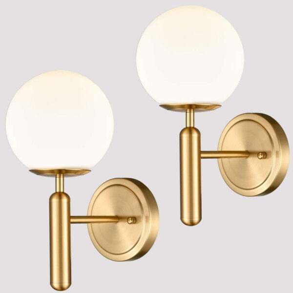 Wandleuchten-Set im Mid-Century-Stil (2 Stück) – Messing Gold, Opalglas-Globus, G9-Fassung, Licht nach oben oder unten – Bild 4