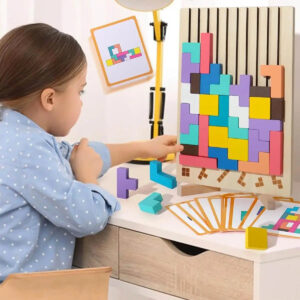 Alternative view of Bunics Montessori Holz‑Tetris‑Puzzle – 42 Teile, 10 Karten, buntes Lernspiel ab 3 Jahre