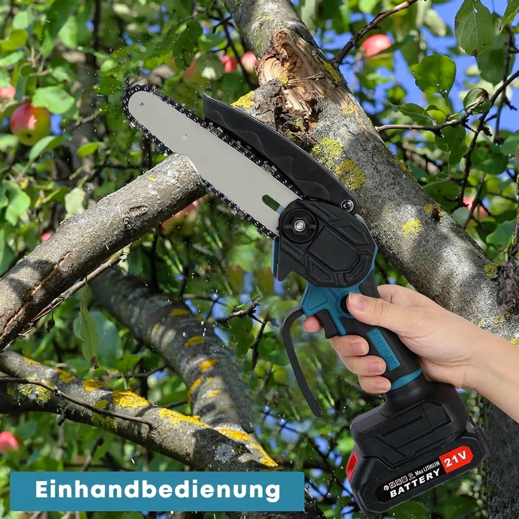 Kabellose Mini-Kettensäge mit 2 Akkus – Bild 4
